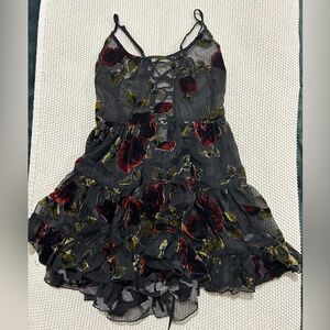 Dolls Kill Widow Black Burnt Velvet Floral Mesh Mini Dress
